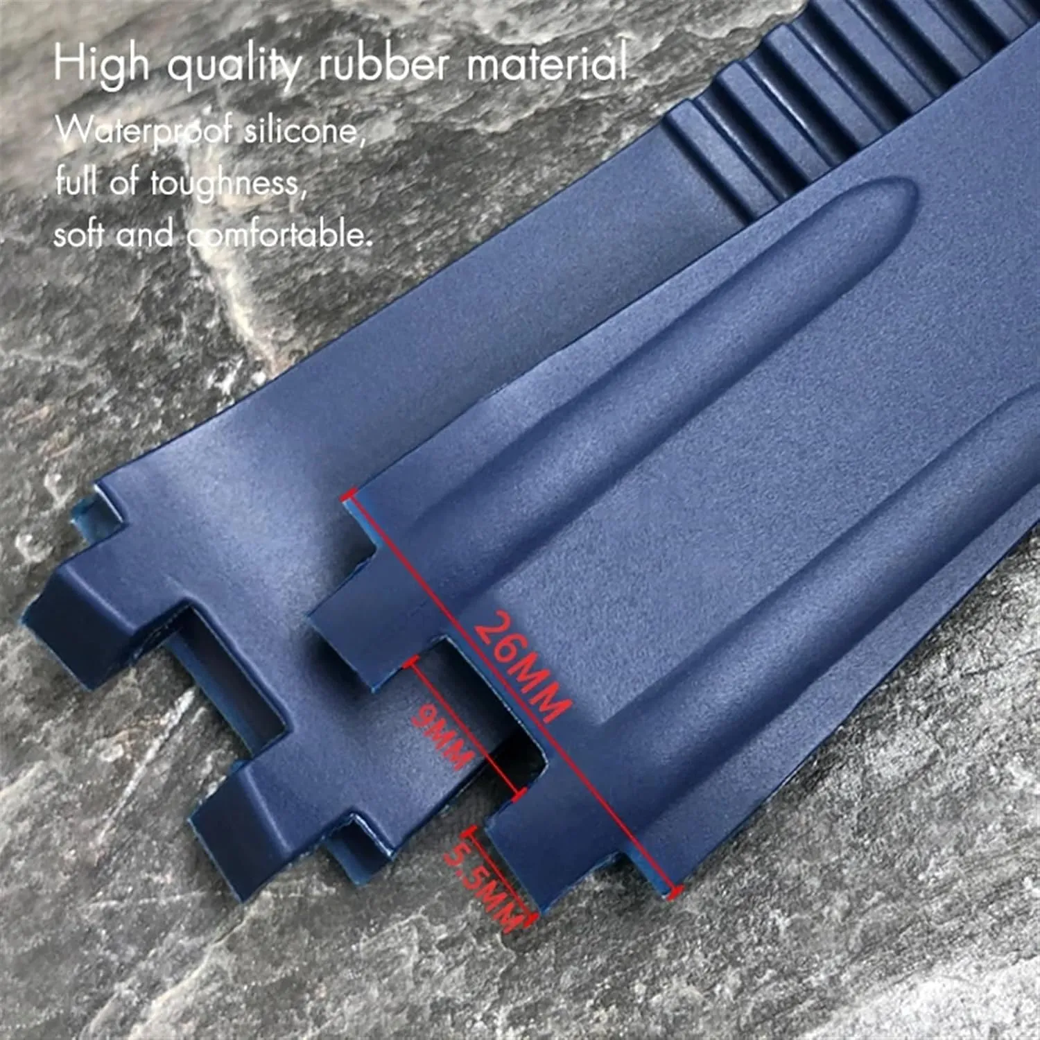 KLVN Convex Silicone Rubber Watch Strap 26mm Fit for Athens Ulysse Nardin Watchband Folding Buckle Men Sports Waterproof Bracelets