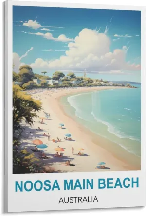 KmoNo Noosa Main Beach Australia Vintage Travel Posters 24x36inch(60x90cm) Wall Decor Painting Canvas Wall Art Living Room Poster Bedroom