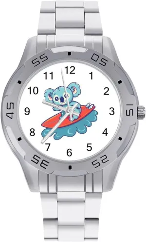 Koala Surfing on Waves Simple Stainless Steel Band Business Watch Dress Wrist Unique Luxury Work Casual Waterproof Watches
