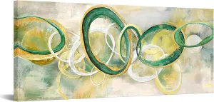 KREATIVE ARTS Large Abstract Canvas Wall Art - Gold & Green Minimalist Artwork for Living Room, Bedroom, Office Decor - 20"x48" Framed Circle Design