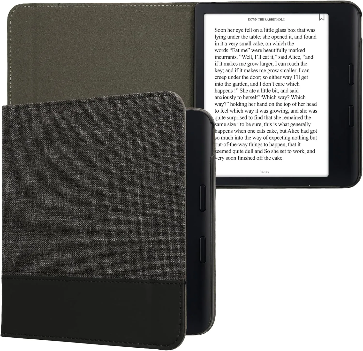 kwmobile Case Compatible with Kobo Libra Colour - PU Leather and Canvas e-Reader Cover - Anthracite/Black