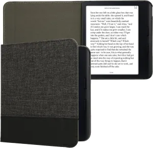 kwmobile Case Compatible with Kobo Libra Colour - PU Leather and Canvas e-Reader Cover - Anthracite/Black