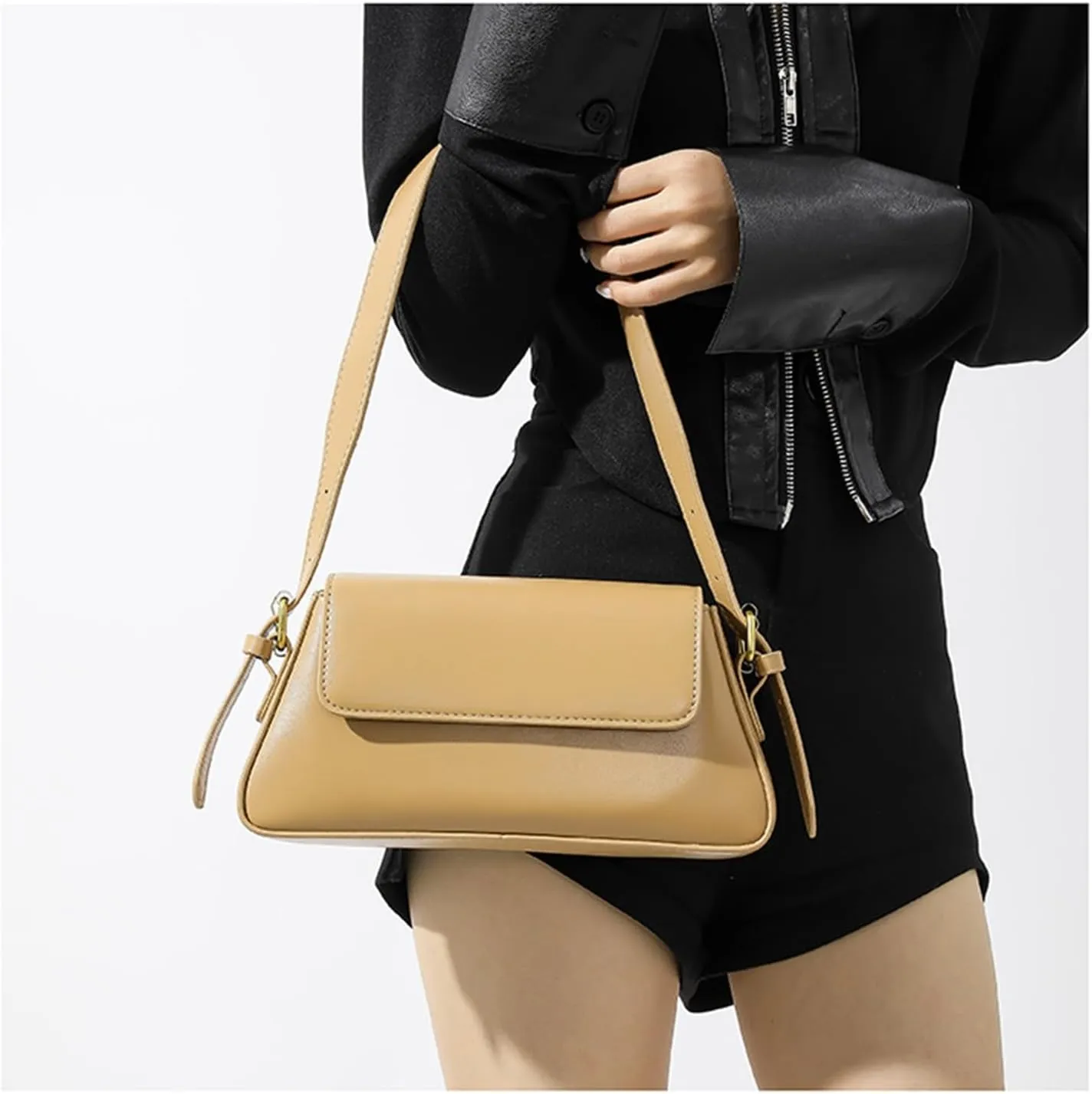 Ladies shoulder underarm bag small square bag(Beige)