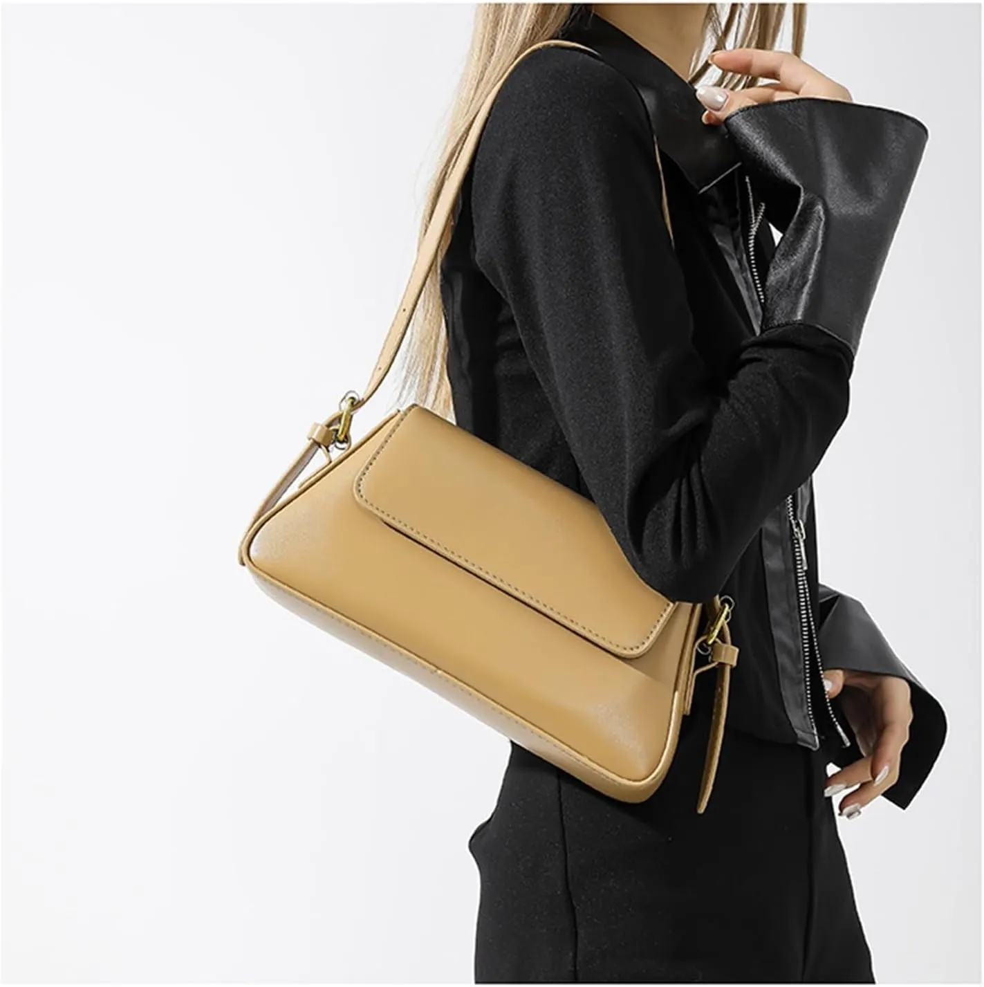 Ladies shoulder underarm bag small square bag(Beige)