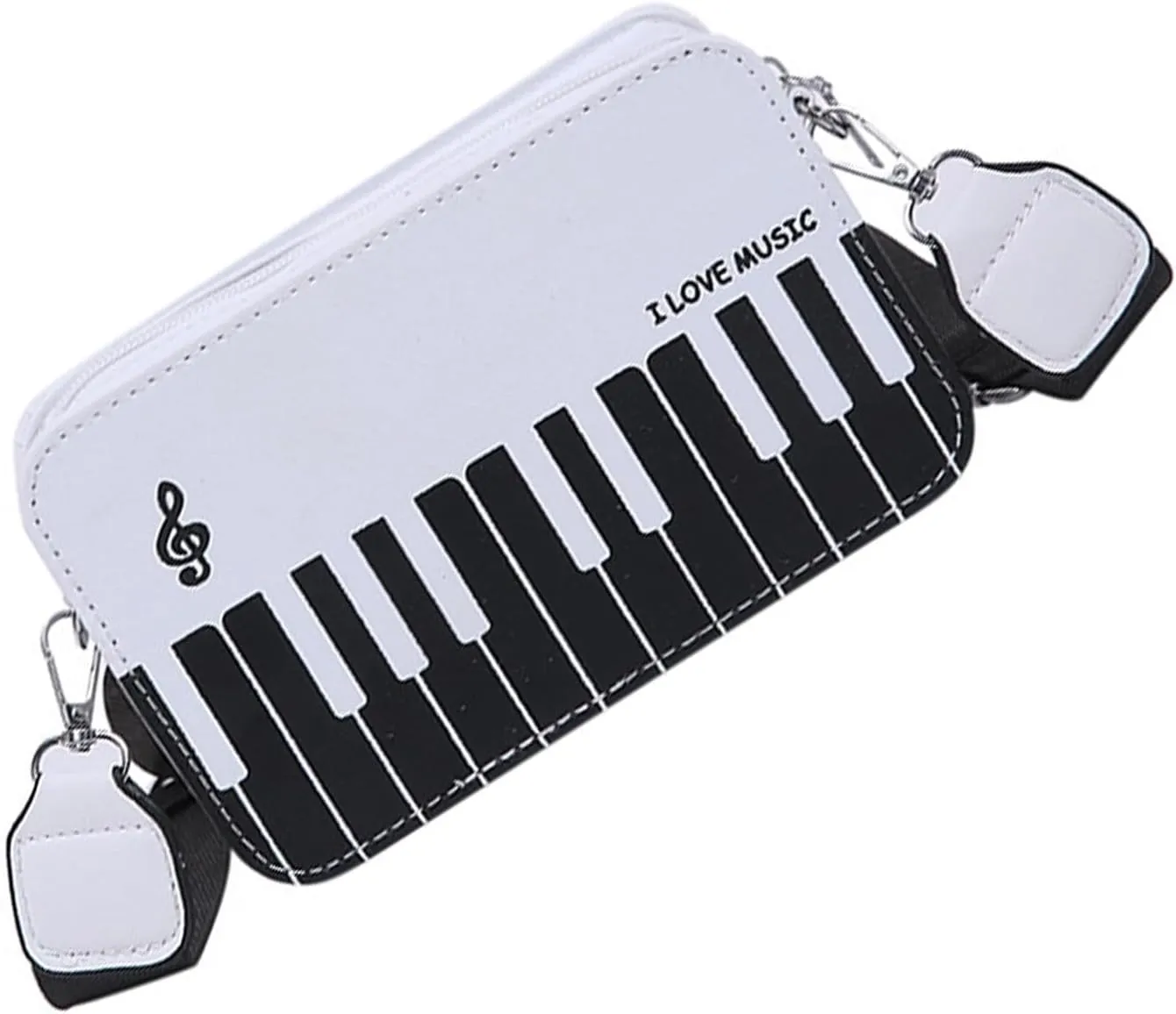 Ladies Stylish Piano Note Handbag Shoulder Purse PU Leather Crossbody Bag For Music Lover And Fashion Enthusiasts, Black, 11x22x6cm