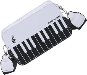 Ladies Stylish Piano Note Handbag Shoulder Purse PU Leather Crossbody Bag For Music Lover And Fashion Enthusiasts, Black, 11x22x6cm