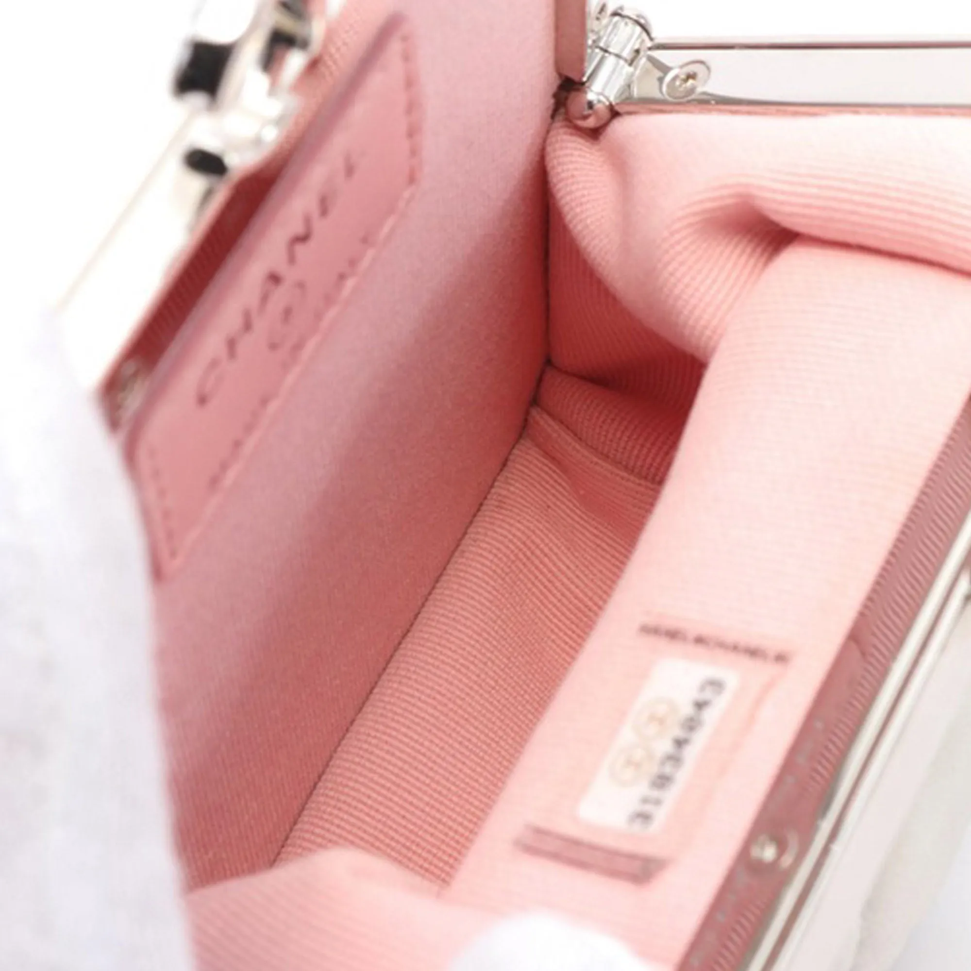 Lambskin and Acrylic Kiss Clutch with Chain