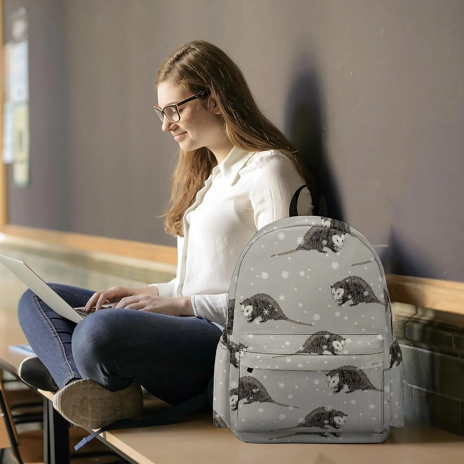 Laptop Backpack for Men Women Cute American Opossum Travel Work Backpack with Compartment Large Capacity Daypack Business Work Bag