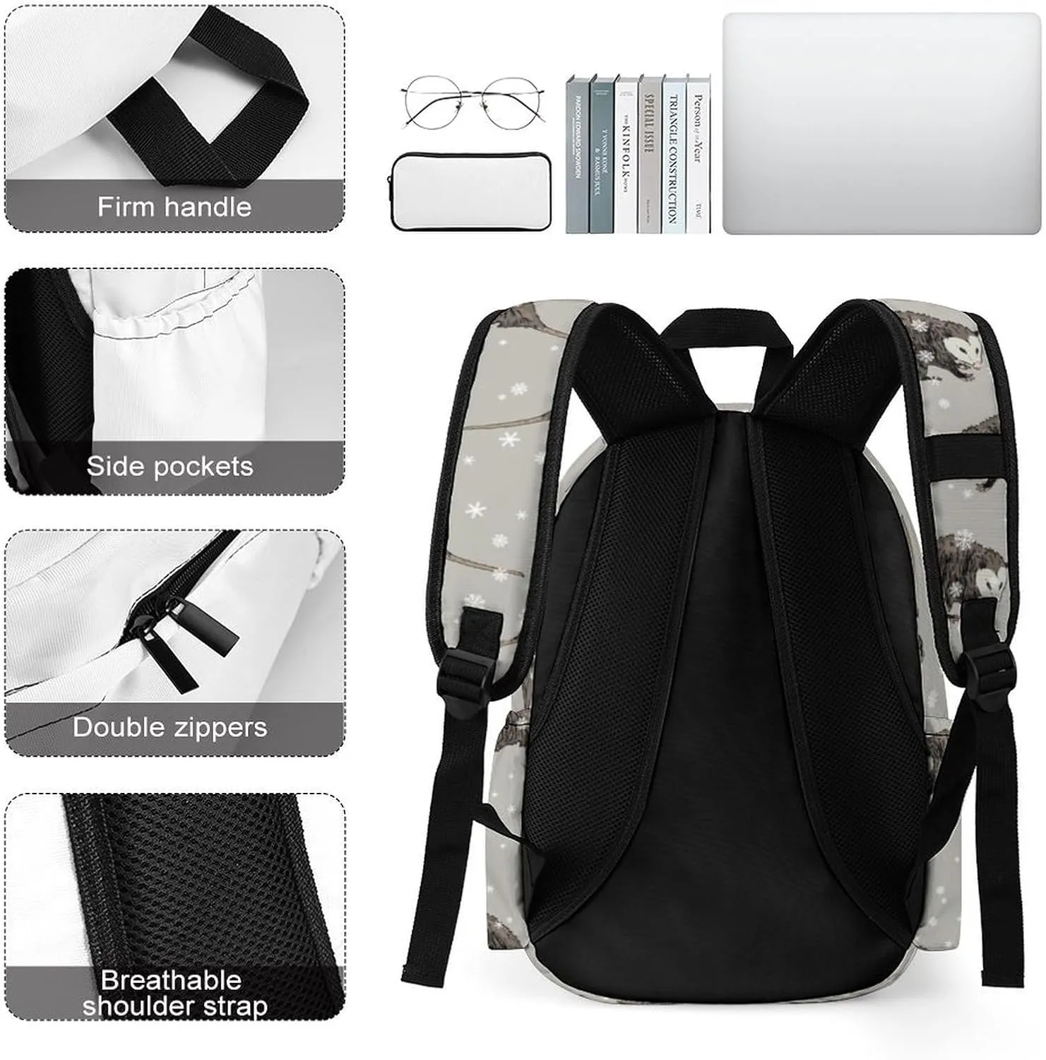 Laptop Backpack for Men Women Cute American Opossum Travel Work Backpack with Compartment Large Capacity Daypack Business Work Bag