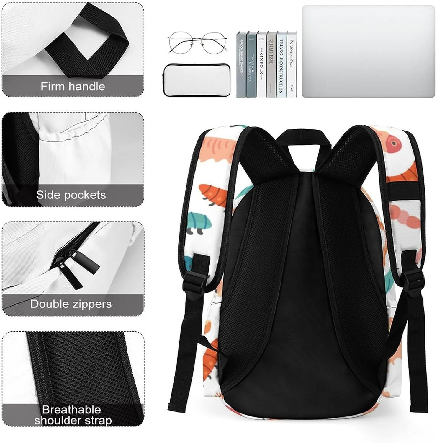 Laptop Backpack for Men Women Summer Cute Caterpillars Travel Work Backpack with Compartment Large Capacity Daypack Business Work Bag