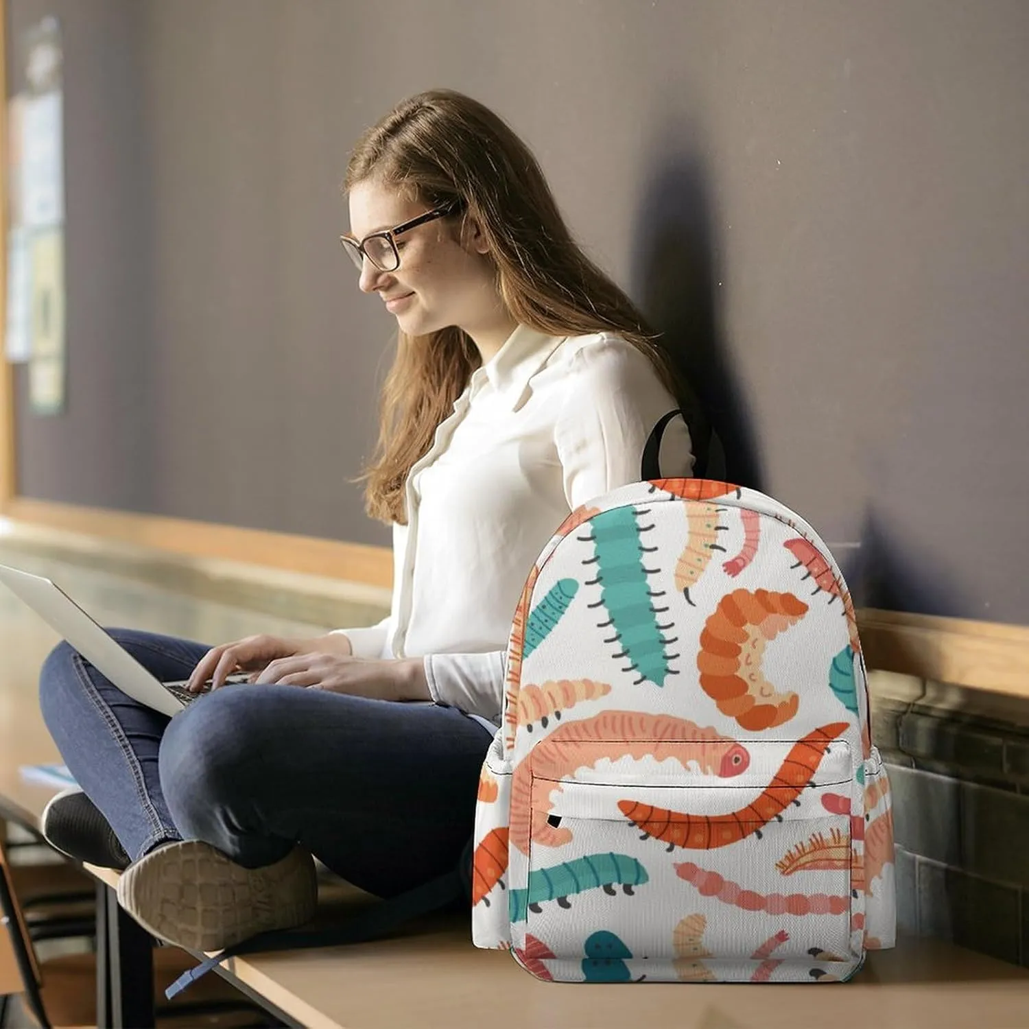 Laptop Backpack for Men Women Summer Cute Caterpillars Travel Work Backpack with Compartment Large Capacity Daypack Business Work Bag