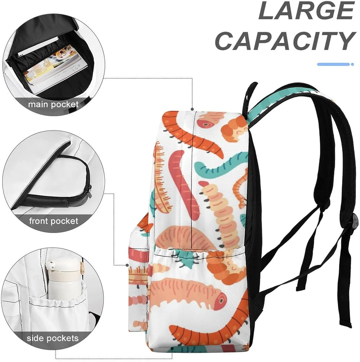 Laptop Backpack for Men Women Summer Cute Caterpillars Travel Work Backpack with Compartment Large Capacity Daypack Business Work Bag