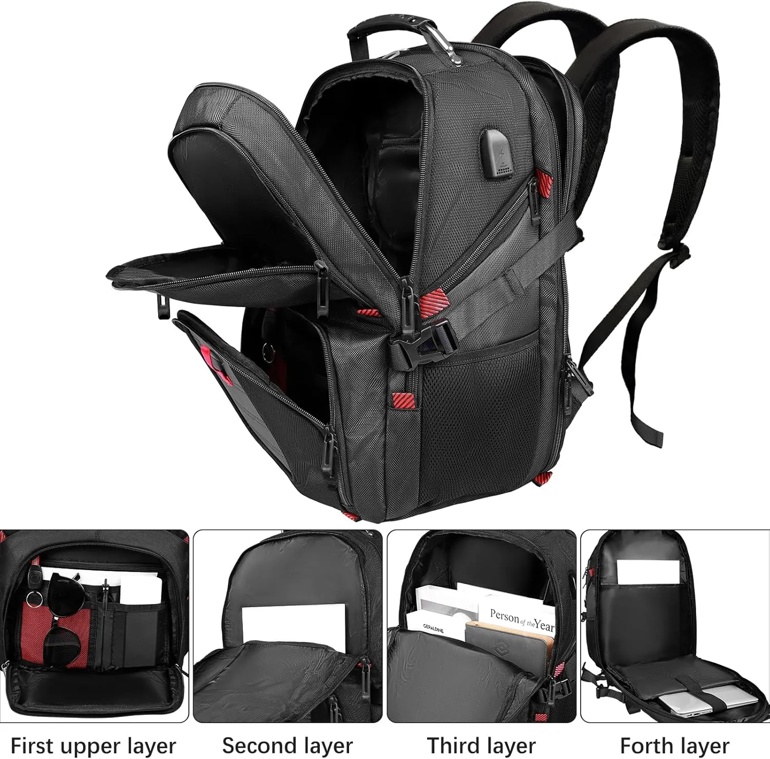 Large Backpack, Travel Laptop Backpack for Men, Big Capacity Laptop Computer Business Backpack, TSA Airline Approved Business Bag with USB Charging Port, Gifts For Him Her, Grey