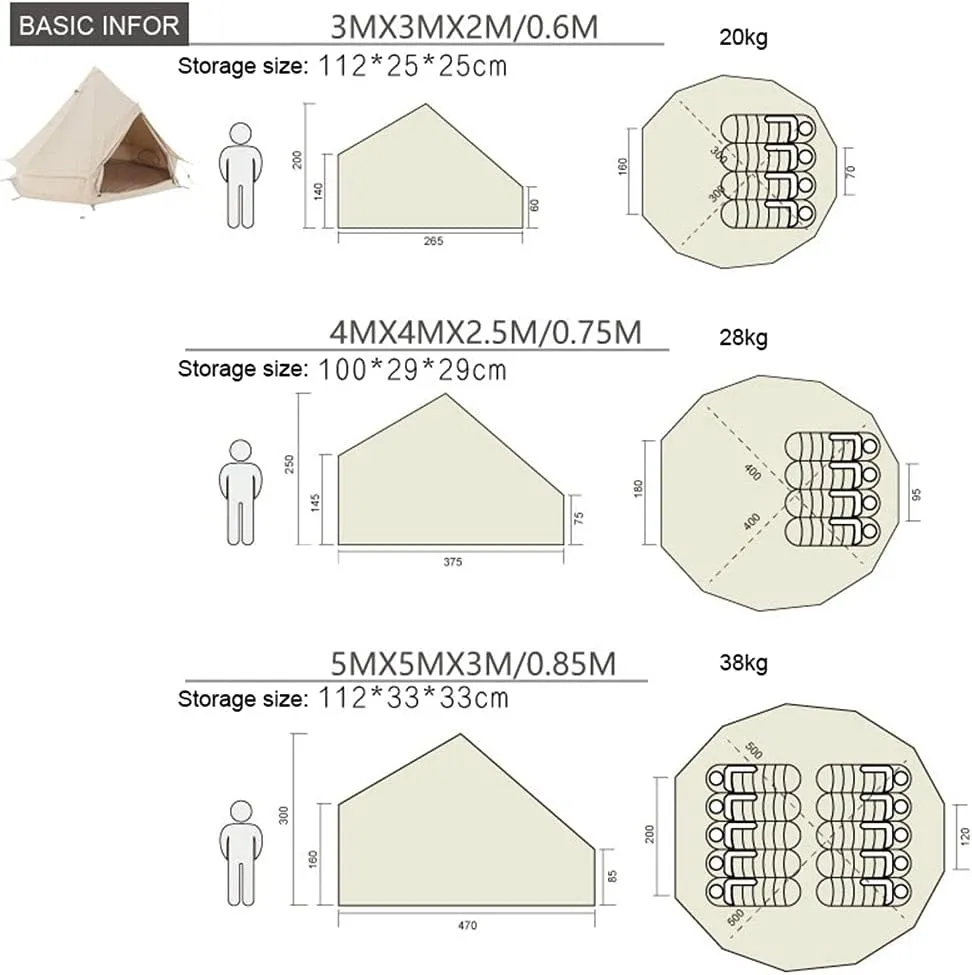 Large Camping Tent Bell Tent with Stove Hole Cotton Canvas Tents Yurt Tent Indian Tent 4 Seasons for Family Camping Outdoor Hunting Large Family Shelter Hello