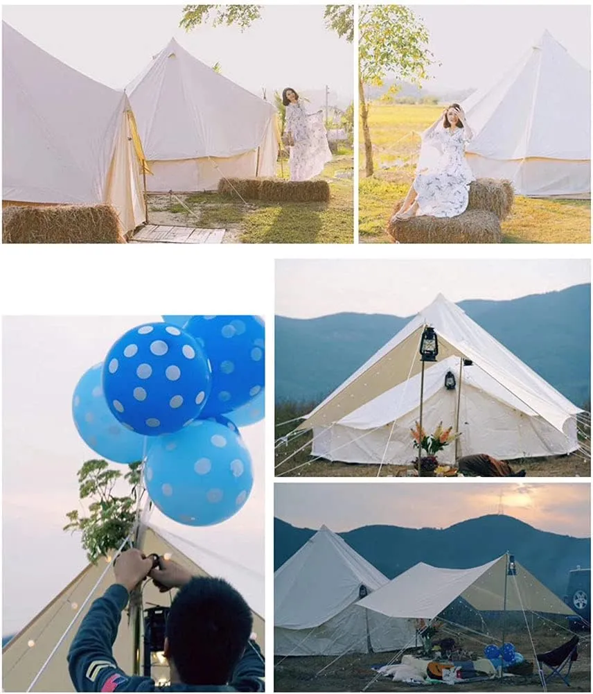 Large Camping Tent Bell Tent with Stove Hole Cotton Canvas Tents Yurt Tent Indian Tent 4 Seasons for Family Camping Outdoor Hunting Large Family Shelter Hello