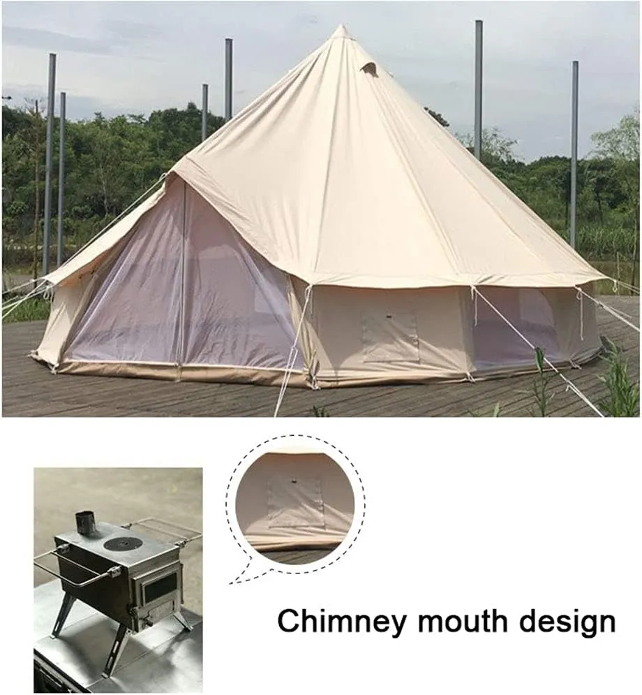 Large Camping Tent Bell Tent with Stove Hole Cotton Canvas Tents Yurt Tent Indian Tent 4 Seasons for Family Camping Outdoor Hunting Large Family Shelter Hello