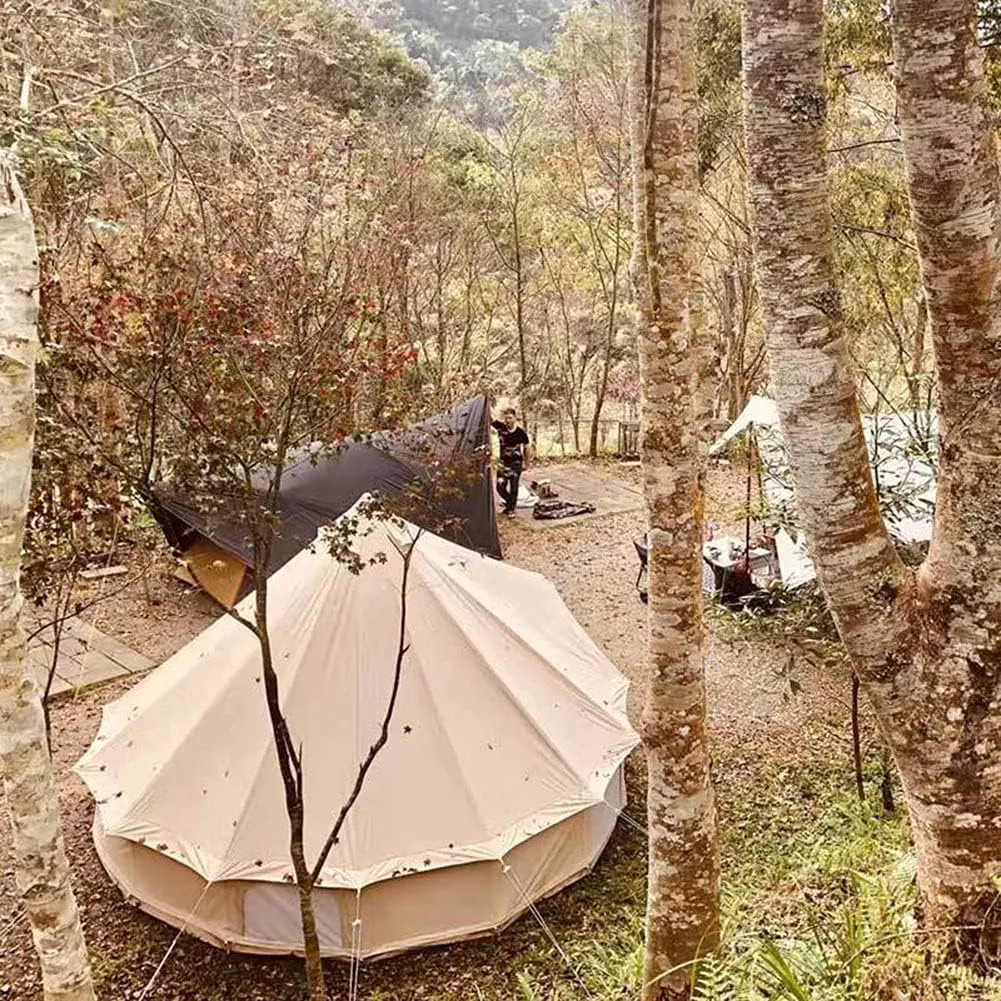 Large Camping Tent Bell Tent with Stove Hole Cotton Canvas Tents Yurt Tent Indian Tent 4 Seasons for Family Camping Outdoor Hunting Large Family Shelter Hello