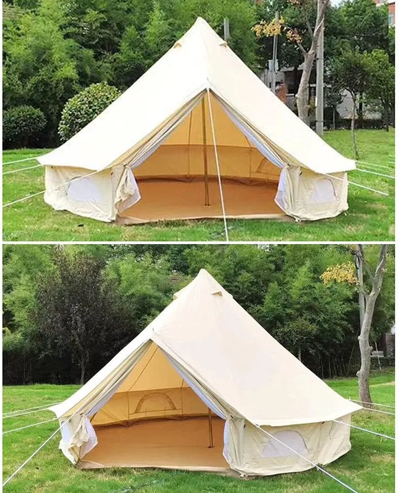 Large Camping Tent Bell Tent with Stove Hole Cotton Canvas Tents Yurt Tent Indian Tent 4 Seasons for Family Camping Outdoor Hunting Large Family Shelter Hello