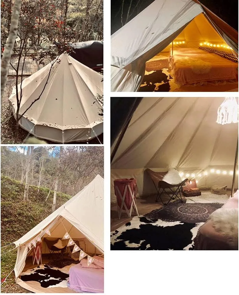 Large Camping Tent Bell Tent with Stove Hole Cotton Canvas Tents Yurt Tent Indian Tent 4 Seasons for Family Camping Outdoor Hunting Large Family Shelter Hello