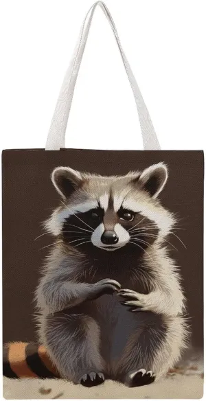 Large Canvas Shopping Bag,Cute Raccoon Print Cotton Tote Bag,practical Large Capacity Tote Bag,ladies Tote Bag