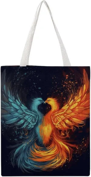 Large Canvas Shopping Bag,Fire And Water Phoenix Print Cotton Tote Bag,practical Large Capacity Tote Bag,ladies Tote Bag
