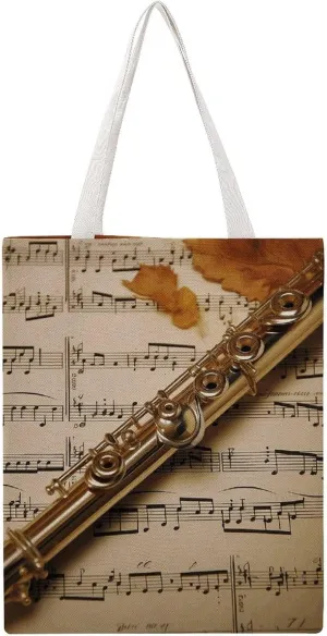Large Canvas Shopping Bag,Flute Music Print Cotton Tote Bag,practical Large Capacity Tote Bag,ladies Tote Bag
