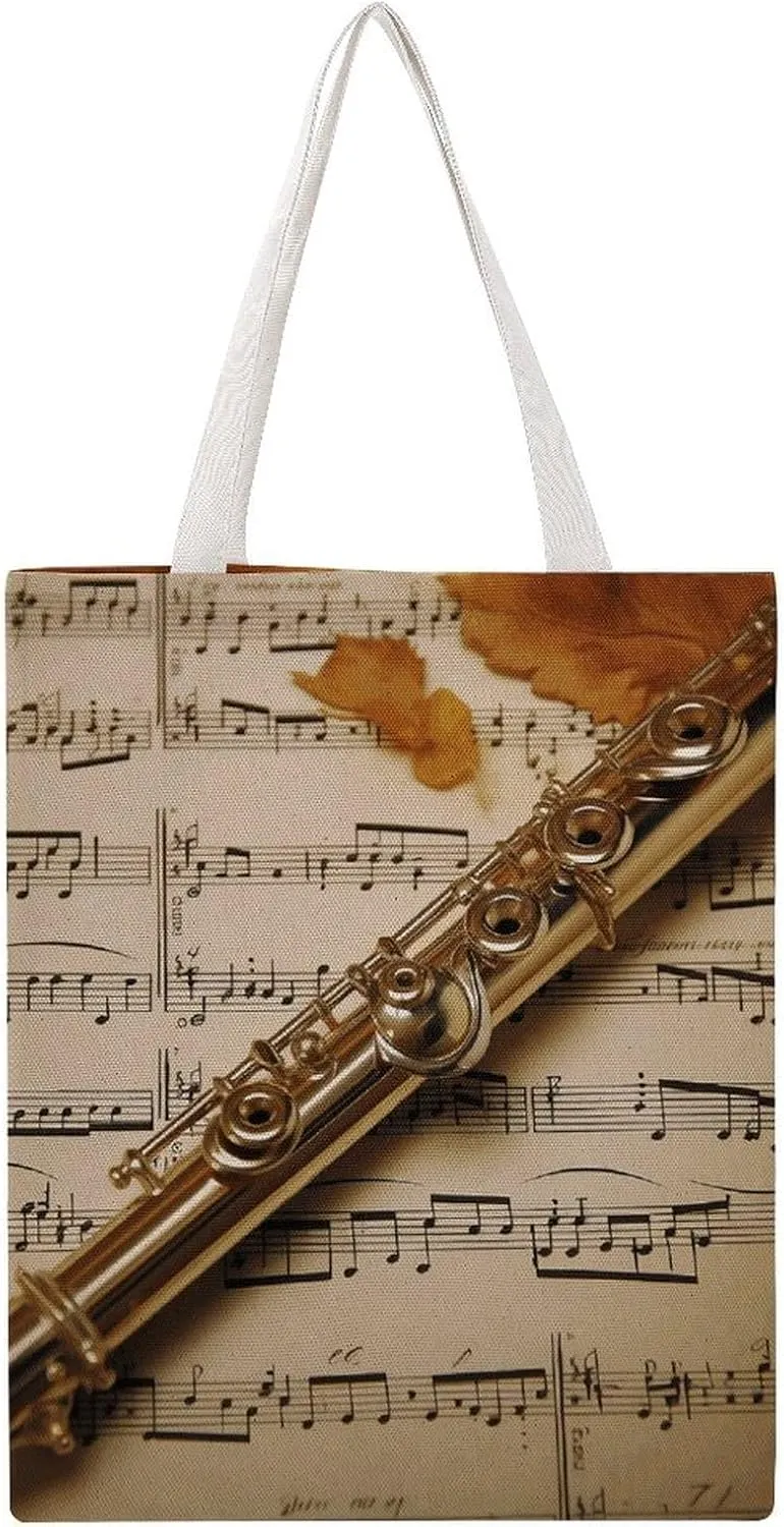 Large Canvas Shopping Bag,Flute Music Print Cotton Tote Bag,practical Large Capacity Tote Bag,ladies Tote Bag