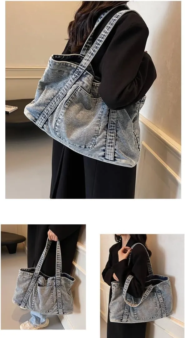 Large Capacity Canvas Shoulder Bag for Work & Commute, Lightweight & Sturdy, Stylish Design with Convenient Pockets