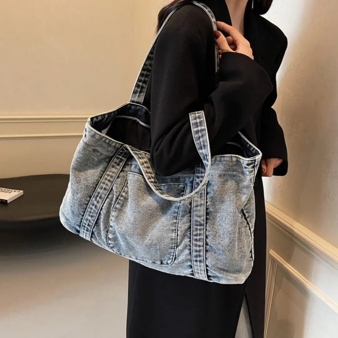Large Capacity Canvas Shoulder Bag for Work & Commute, Lightweight & Sturdy, Stylish Design with Convenient Pockets