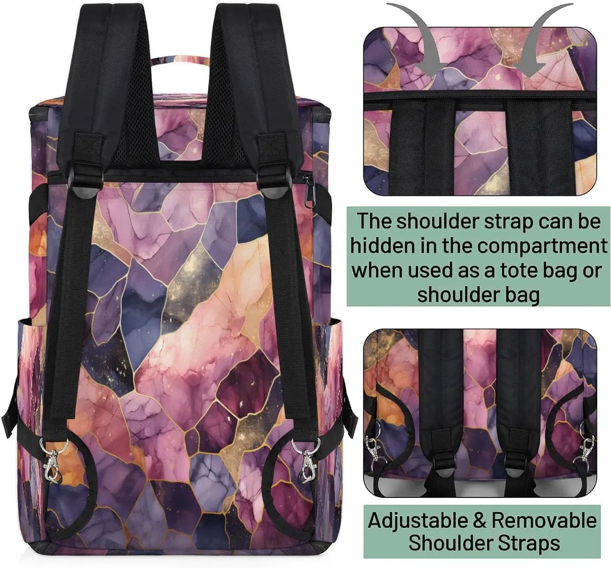Large Carry on Backpack for Women Men Multi-function Gym Duffle Bag Beautiful Marble Pattern Backpack Polyester Waterproof Duffel Bags