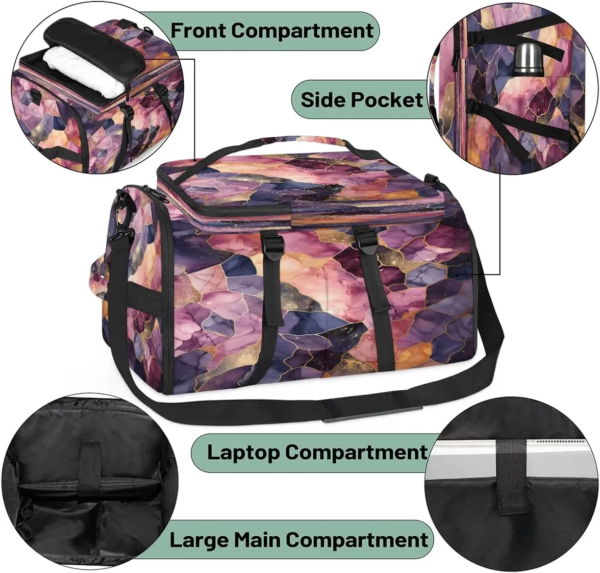 Large Carry on Backpack for Women Men Multi-function Gym Duffle Bag Beautiful Marble Pattern Backpack Polyester Waterproof Duffel Bags