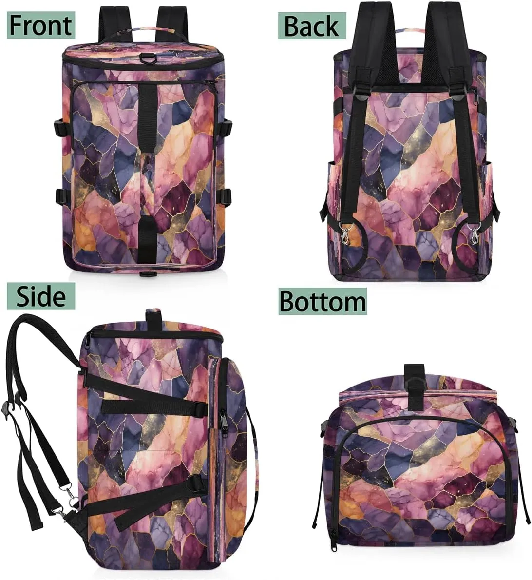 Large Carry on Backpack for Women Men Multi-function Gym Duffle Bag Beautiful Marble Pattern Backpack Polyester Waterproof Duffel Bags