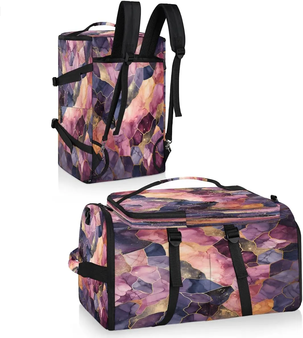 Large Carry on Backpack for Women Men Multi-function Gym Duffle Bag Beautiful Marble Pattern Backpack Polyester Waterproof Duffel Bags