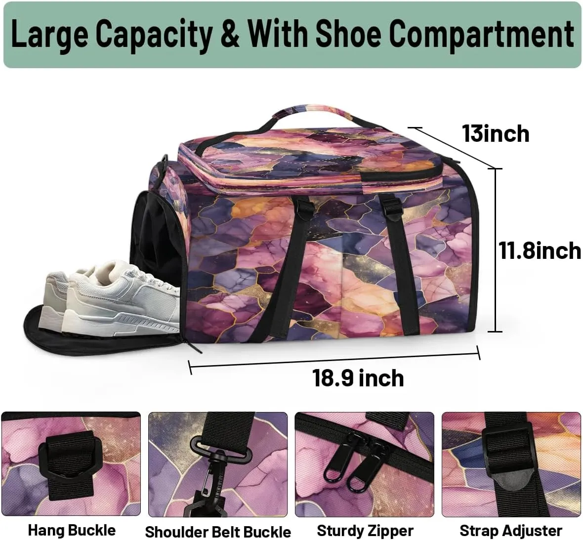 Large Carry on Backpack for Women Men Multi-function Gym Duffle Bag Beautiful Marble Pattern Backpack Polyester Waterproof Duffel Bags
