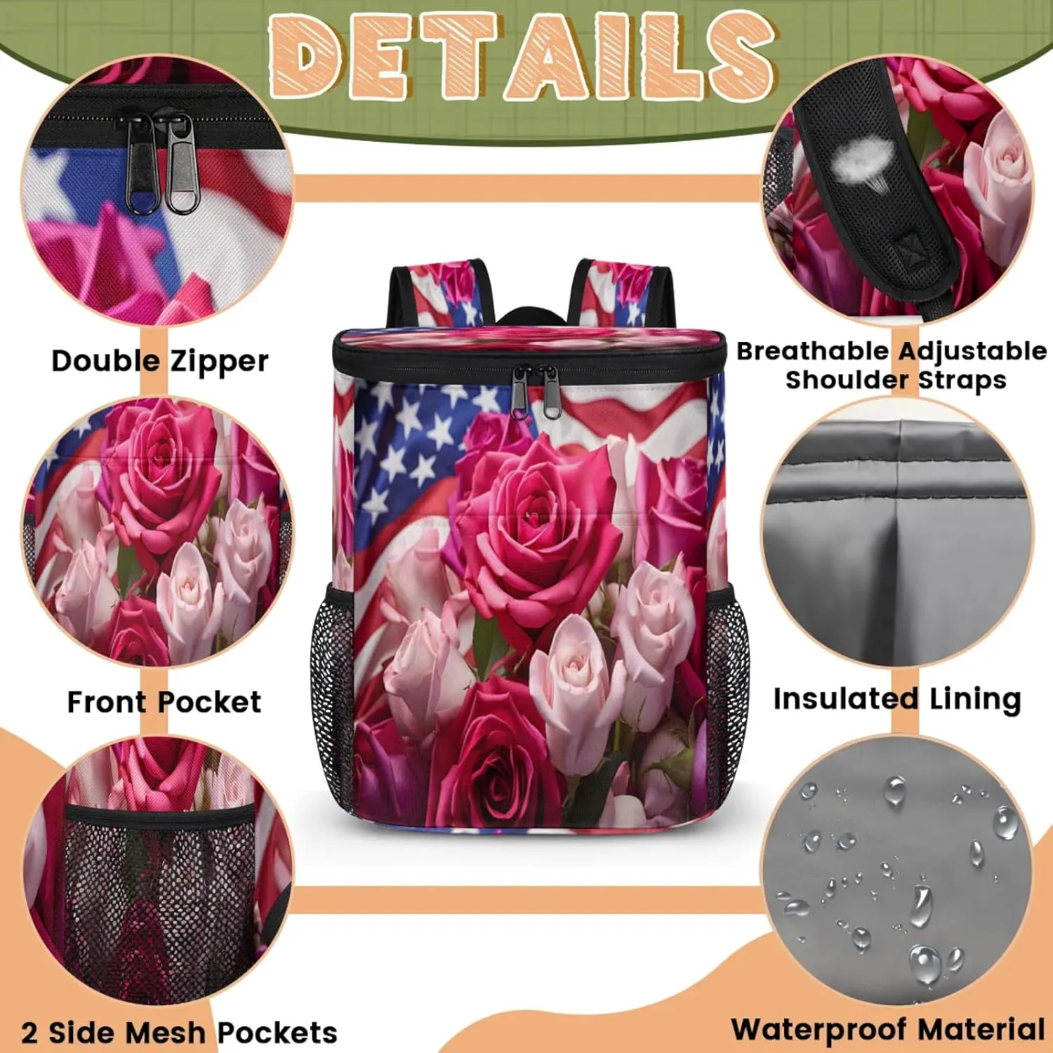 Large Insulated Cooler Backpack, Leak Proof Backpack 30 Cans, Cooler Bag for 12h Hot/Cold Retention