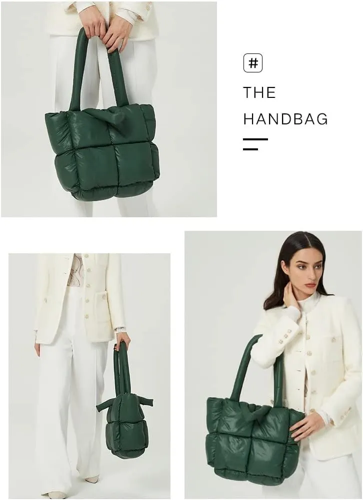Large Puffer Tote Bag Winter Soft Puffer Down Padding Shoulder Bags Trendy Luxury Quilted Padded Handbags for Women
