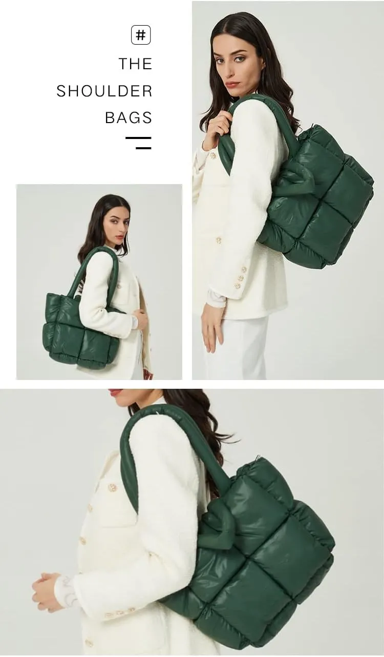Large Puffer Tote Bag Winter Soft Puffer Down Padding Shoulder Bags Trendy Luxury Quilted Padded Handbags for Women
