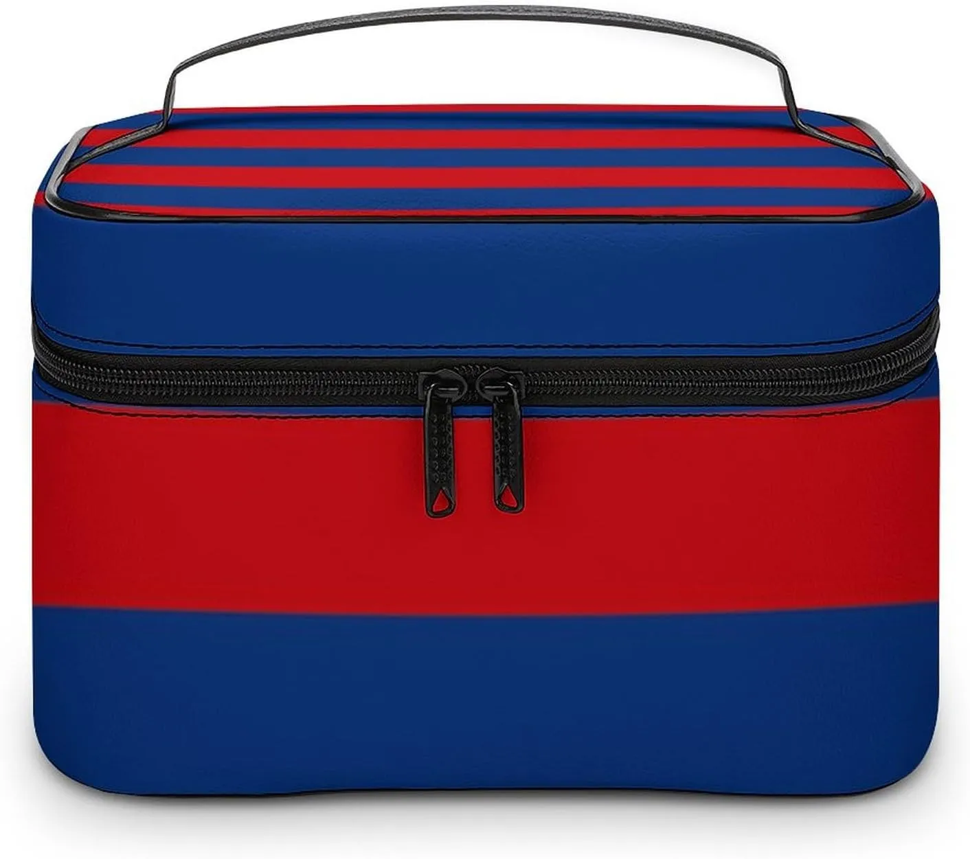 Large Red and Blue Horizontal Stripes Cosmetic Bag, Travel Portable Makeup Bag for Purse Pouch Beauty Zipper Organizer Toiletry Bag for Women
