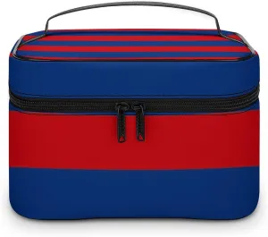 Large Red and Blue Horizontal Stripes Cosmetic Bag, Travel Portable Makeup Bag for Purse Pouch Beauty Zipper Organizer Toiletry Bag for Women