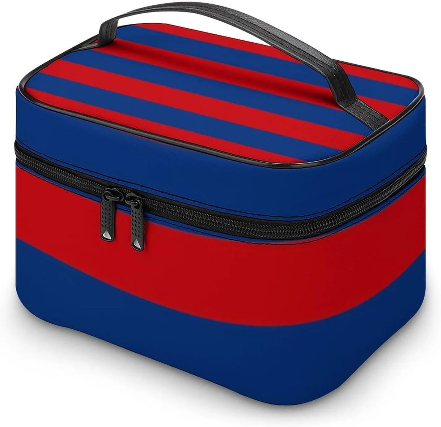 Large Red and Blue Horizontal Stripes Cosmetic Bag, Travel Portable Makeup Bag for Purse Pouch Beauty Zipper Organizer Toiletry Bag for Women