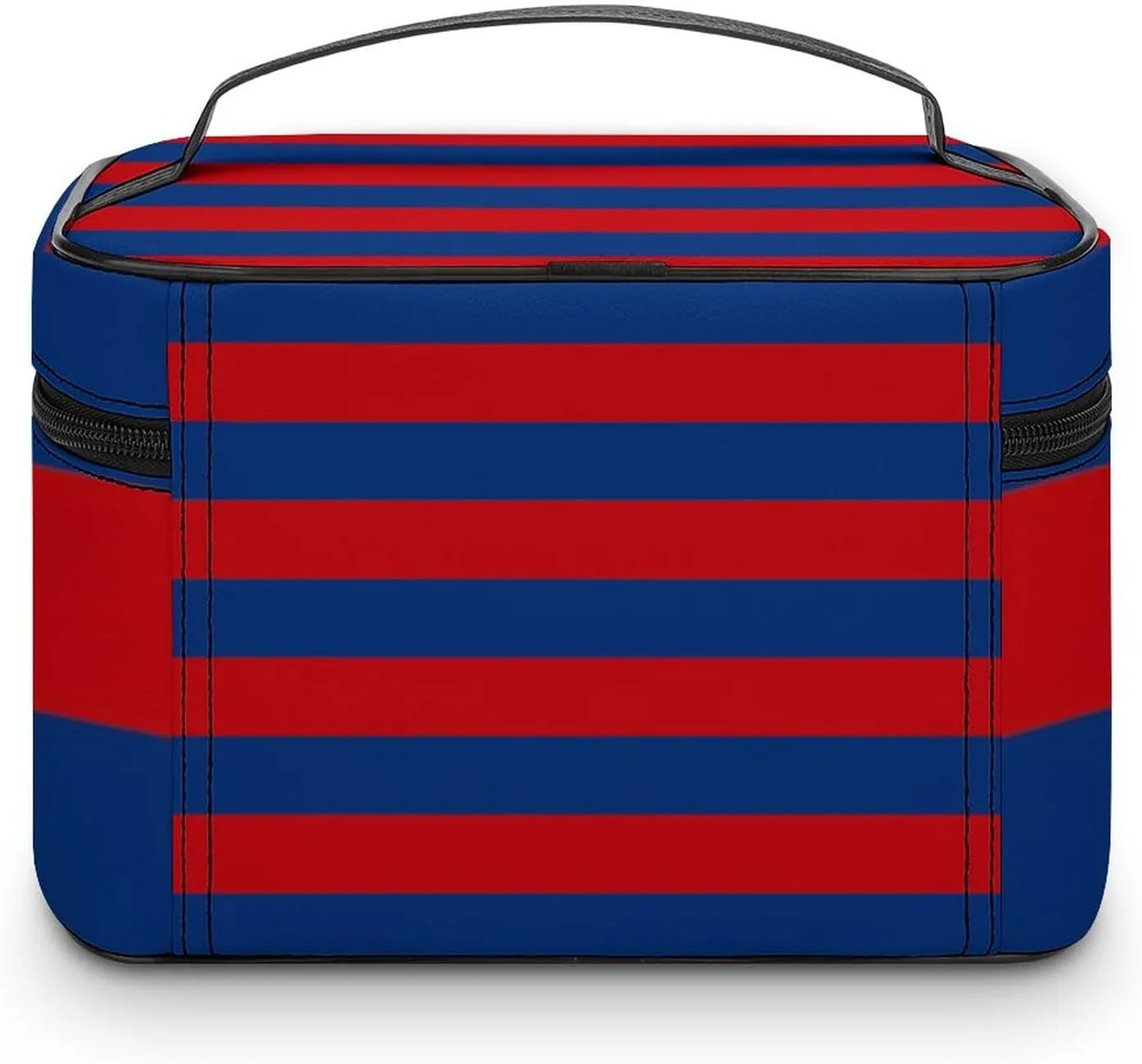 Large Red and Blue Horizontal Stripes Cosmetic Bag, Travel Portable Makeup Bag for Purse Pouch Beauty Zipper Organizer Toiletry Bag for Women