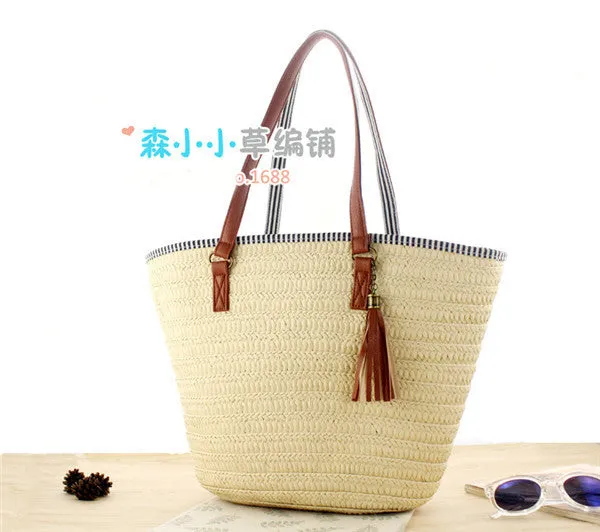 Large Straw Tote Bag simple tassel woven bag Women Shoulder Bag Summer Armor Beach Bag Travel Lady Handbag