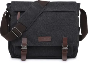 Large Vintage Canvas Messenger Shoulder Bag Travel Crossbody Purse Briefcase Business Bag for 15inch Laptop