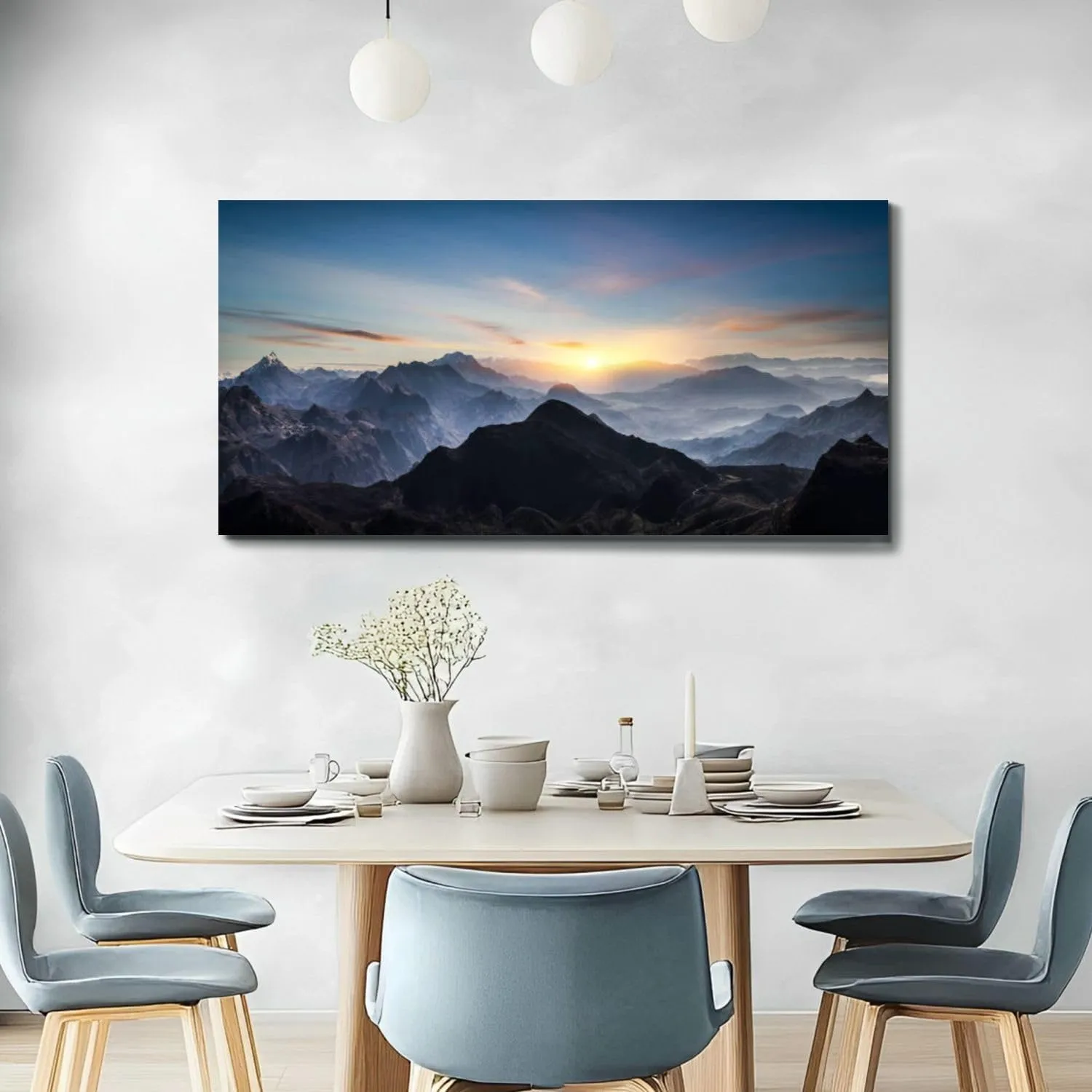 Large Wall Art Prints 20"x40" Aerial view misty mountains sunrise Framed Canvas Wall Art Painting Artwork Poster Picture Wall Decor for Living Room Bedroom Hanging