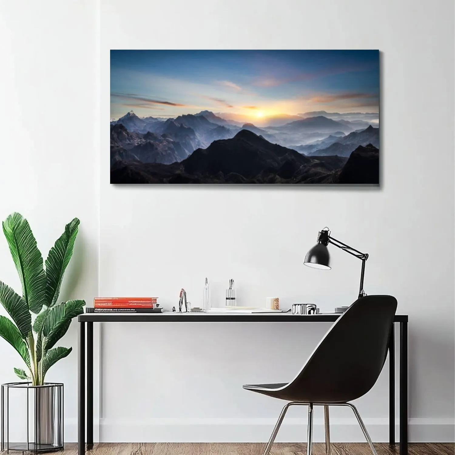 Large Wall Art Prints 20"x40" Aerial view misty mountains sunrise Framed Canvas Wall Art Painting Artwork Poster Picture Wall Decor for Living Room Bedroom Hanging