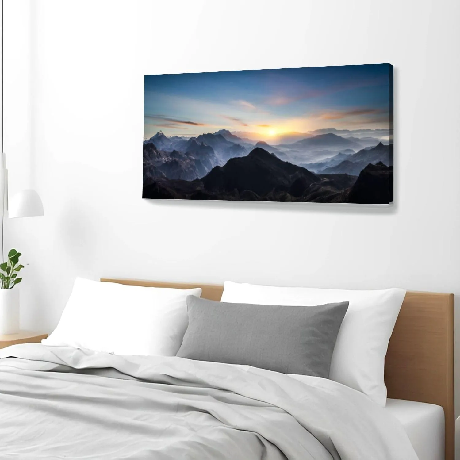 Large Wall Art Prints 20"x40" Aerial view misty mountains sunrise Framed Canvas Wall Art Painting Artwork Poster Picture Wall Decor for Living Room Bedroom Hanging