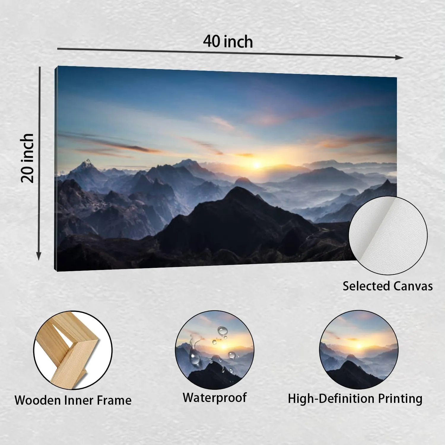 Large Wall Art Prints 20"x40" Aerial view misty mountains sunrise Framed Canvas Wall Art Painting Artwork Poster Picture Wall Decor for Living Room Bedroom Hanging