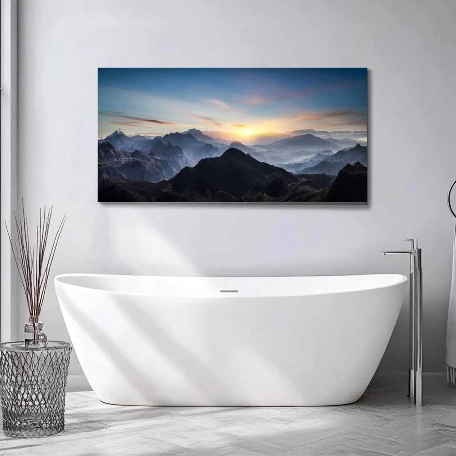 Large Wall Art Prints 20"x40" Aerial view misty mountains sunrise Framed Canvas Wall Art Painting Artwork Poster Picture Wall Decor for Living Room Bedroom Hanging