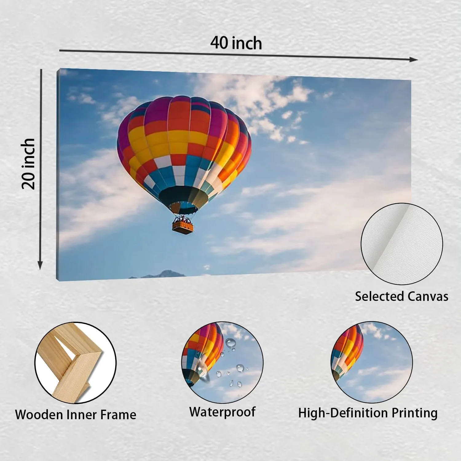 Large Wall Art Prints 20"x40" Hot Air Balloon flight Hot air ballooning sky Switzerland Framed Canvas Wall Art Painting Artwork Poster Picture Wall Decor for Living Room Bedroom Hanging