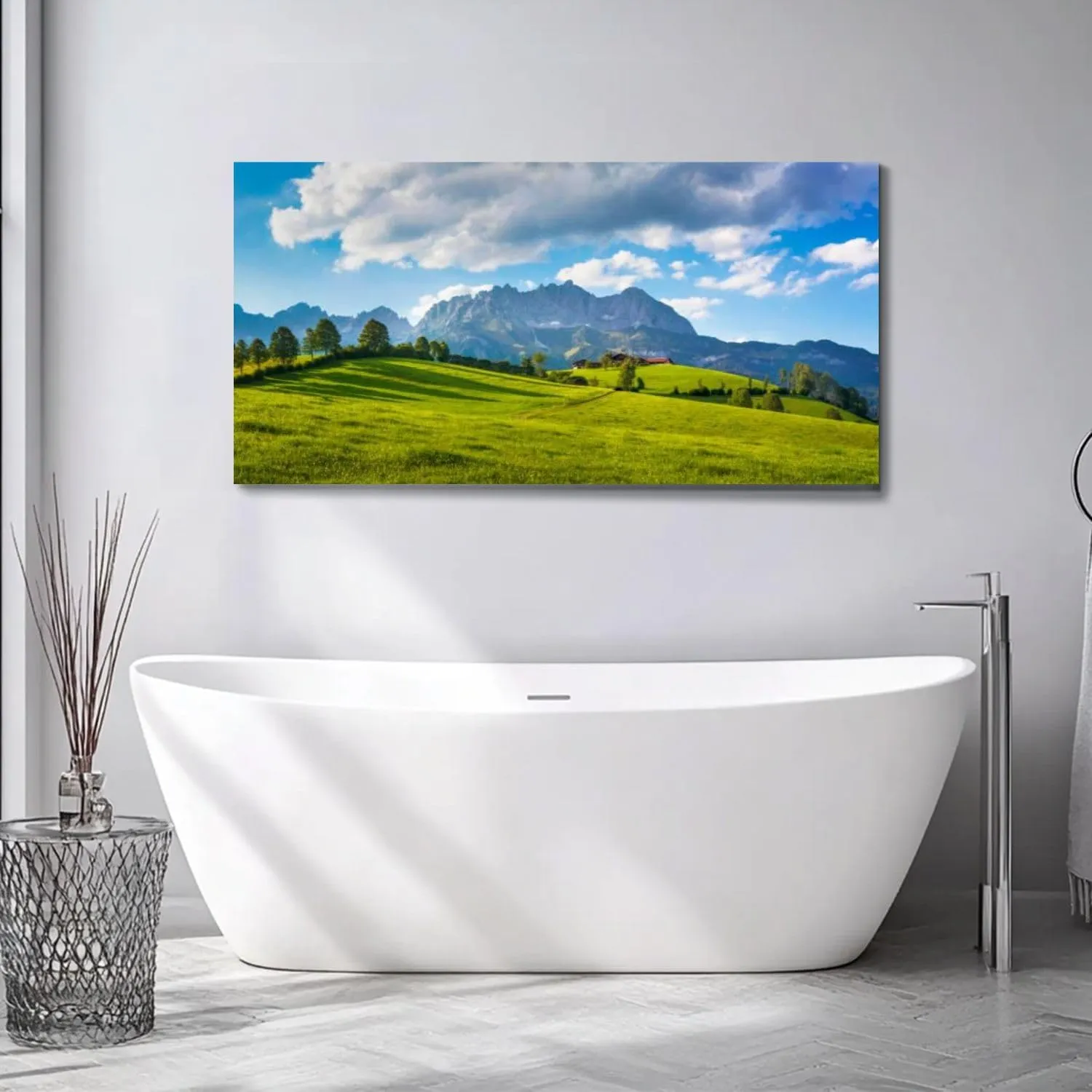 Large Wall Art Prints 20"x40" Idyllic alpine scenery farmhouse front Wilder Kaiser Austria Framed Canvas Wall Art Painting Artwork Poster Picture Wall Decor for Living Room Bedroom Hanging